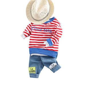 2PCS Striped Long Sleeve T-shirt Baby Boy Clothes Set Fashion Spring New Children Clothing Set Dennim Pants For Boy Clothes