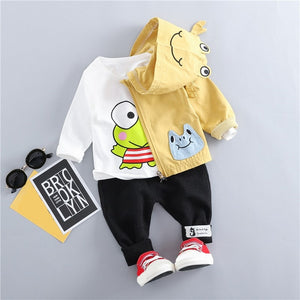 3PCS Spring Boy Clothes Set Baby Boy Girls Clothes Set Children Clothing Cartoon Zipped Coat+Long Sleeve T-shirt+Sports Pants