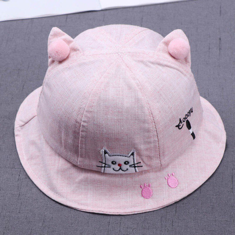 Summer Baby Girls Hat Reversible Sunhat Headwear Toddler Cute Cartoon Cat Pattern Bucket Hats Caps