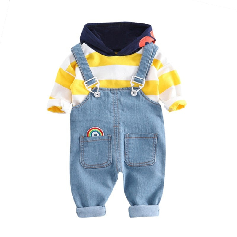 Fashion Stripe Boys Hoodies Sweatershirt Spring Boy Clothes Set New Strap Jeans Handsome Boy Clothes Set 2019 Children Clothing