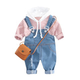 Unisex Baby Set Spring 2019 Striped Hoodies Sweatshirt +Fashion Denim Overalls Boy Jeans Cute Children Clothing Set 2PCS