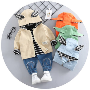 3PCS Spring Fashion Baby Boy Clothes Set Cartoon Zipped Coat+Striped T-shirt+Denim Pants Children Clothing Set 2019 Spring New