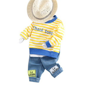 Striped Long Sleeve T-shirt Baby Boy Clothes Set Fashion Spring New Children Clothing Set Dennim Pants For Boy Clothes