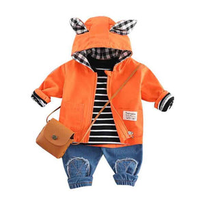 Spring Fashion Baby Boy Clothes Set Cartoon Zipped Coat+Striped T-shirt+Denim Pants Children Clothing Set 2019 Spring New