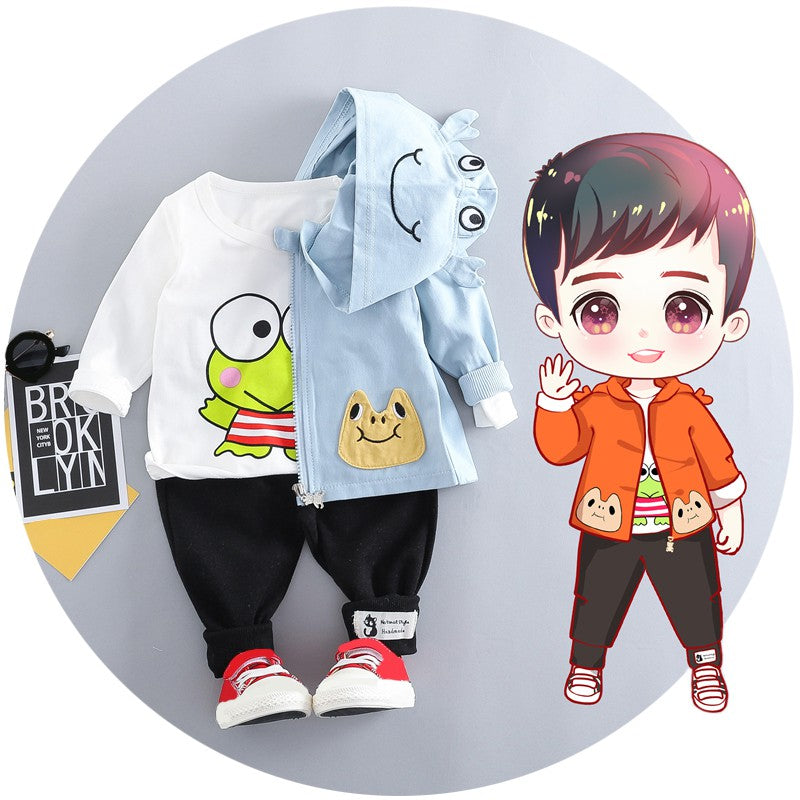 3PCS Spring Boy Clothes Set Baby Boy Girls Clothes Set Children Clothing Cartoon Zipped Coat+Long Sleeve T-shirt+Sports Pants