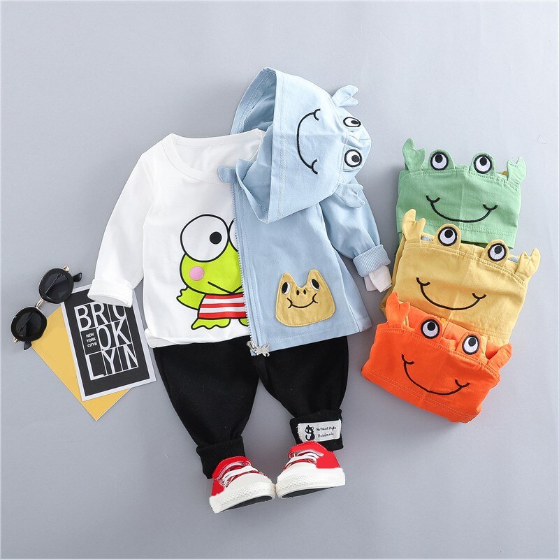 3PCS Spring Boy Clothes Set Baby Boy Girls Clothes Set Children Clothing Cartoon Zipped Coat+Long Sleeve T-shirt+Sports Pants