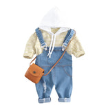 Unisex Baby Set Spring 2019 Striped Hoodies Sweatshirt +Fashion Denim Overalls Boy Jeans Cute Children Clothing Set 2PCS