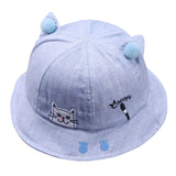 Summer Baby Girls Hat Reversible Sunhat Headwear Toddler Cute Cartoon Cat Pattern Bucket Hats Caps