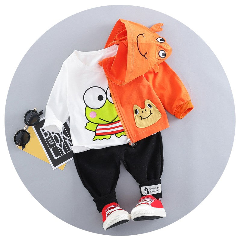 3PCS Spring Boy Clothes Set Baby Boy Girls Clothes Set Children Clothing Cartoon Zipped Coat+Long Sleeve T-shirt+Sports Pants