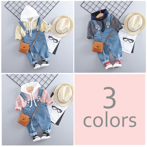 Unisex Baby Set Spring 2019 Striped Hoodies Sweatshirt +Fashion Denim Overalls Boy Jeans Cute Children Clothing Set 2PCS