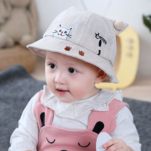 Summer Baby Girls Hat Reversible Sunhat Headwear Toddler Cute Cartoon Cat Pattern Bucket Hats Caps