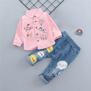 Baby Boy Clothing Sets Spring Cartoon Fashion T-shirt+Denim Pants Set Summer Kid Outfit Toddler Children Cotton Sports Clothes