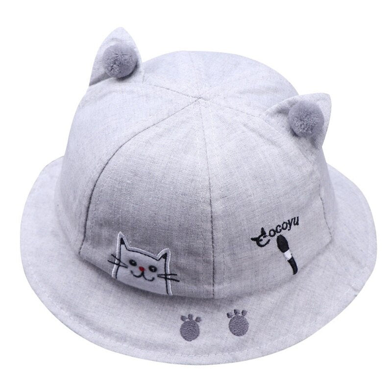 Summer Baby Girls Hat Reversible Sunhat Headwear Toddler Cute Cartoon Cat Pattern Bucket Hats Caps