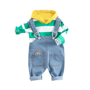 Fashion Stripe Boys Hoodies Sweatershirt Set New Strap Jeans Handsome Boy Clothes Set 2019 Children Clothing