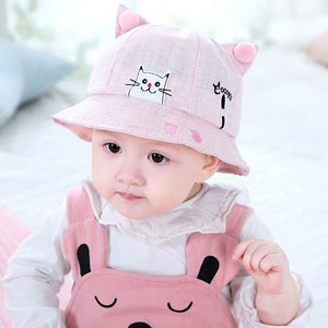 Summer Baby Girls Hat Reversible Sunhat Headwear Toddler Cute Cartoon Cat Pattern Bucket Hats Caps