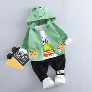 3PCS Spring Boy Clothes Set Baby Boy Girls Clothes Set Children Clothing Cartoon Zipped Coat+Long Sleeve T-shirt+Sports Pants