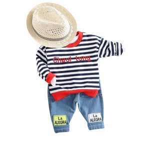 Striped Long Sleeve T-shirt Baby Boy Clothes Set Fashion Spring New Children Clothing Set Dennim Pants For Boy Clothes