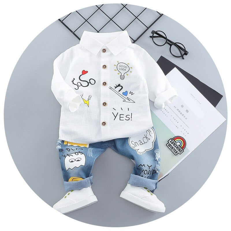 Baby Boy Clothing Sets Spring Cartoon Fashion T-shirt+Denim Pants Set Summer Kid Outfit Toddler Children Cotton Sports Clothes