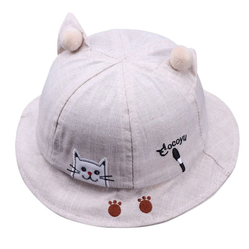 Summer Baby Girls Hat Reversible Sunhat Headwear Toddler Cute Cartoon Cat Pattern Bucket Hats Caps