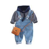 Unisex Baby Set Spring 2019 Striped Hoodies Sweatshirt +Fashion Denim Overalls Boy Jeans Cute Children Clothing Set 2PCS