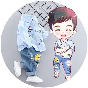 Baby Boy Clothing Sets Spring Cartoon Fashion T-shirt+Denim Pants Set Summer Kid Outfit Toddler Children Cotton Sports Clothes