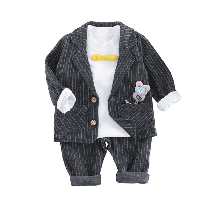 Boy Suit Set Wedding Clothes 3PCS Spring Handsome Baby Boy Clothes Set Suit Coat +Pants+T-shirt Children Set