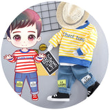 2PCS Striped Long Sleeve T-shirt Baby Boy Clothes Set Fashion Spring New Children Clothing Set Dennim Pants For Boy Clothes