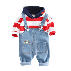 Fashion Stripe Boys Hoodies Sweatershirt Set New Strap Jeans Handsome Boy Clothes Set 2019 Children Clothing