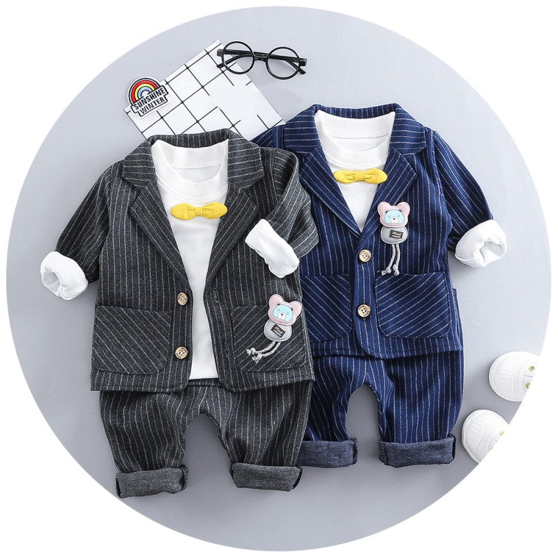 Boy Suit Set Wedding Clothes 3PCS Spring Handsome Baby Boy Clothes Set Suit Coat +Pants+T-shirt Children Set