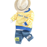 2PCS Striped Long Sleeve T-shirt Baby Boy Clothes Set Fashion Spring New Children Clothing Set Dennim Pants For Boy Clothes